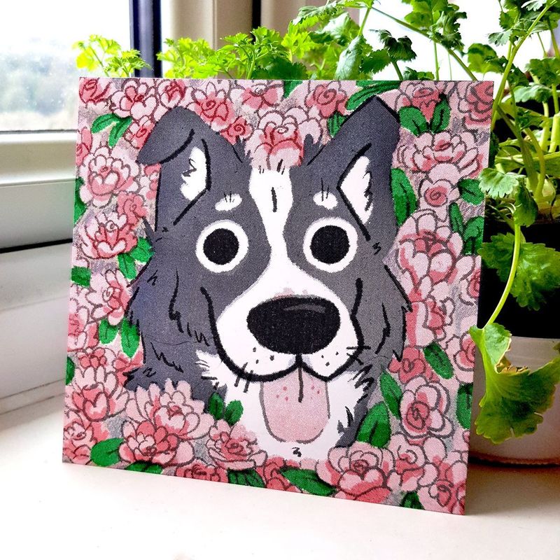 Border Collie Risograph Print