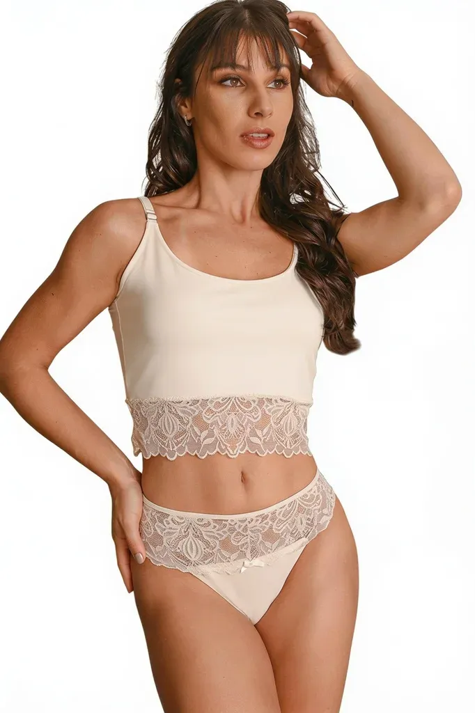 Ivory Cami Top &amp; Lace Thong Set