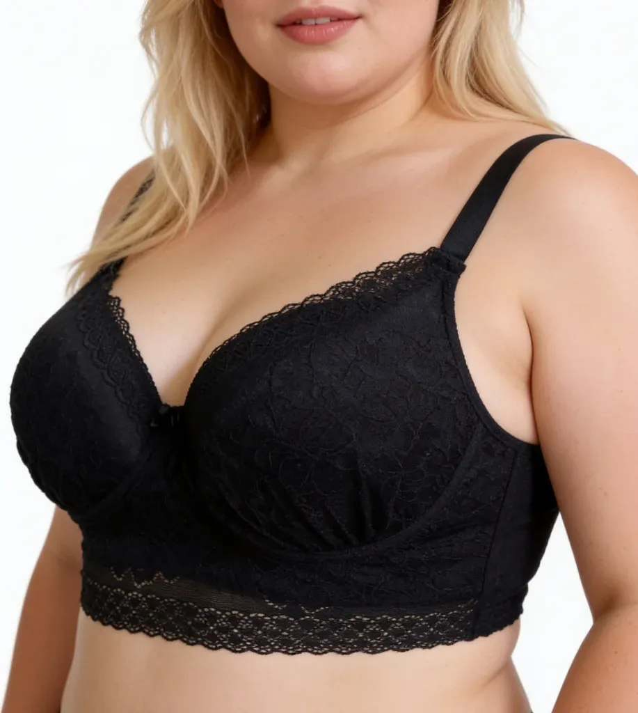 Black Lace Longline Plus-Size Bra