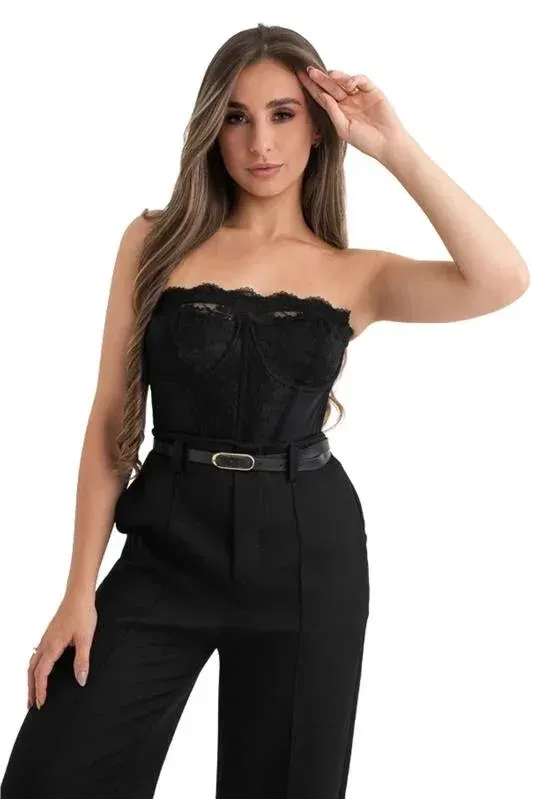 Black Lace Strapless Corset Top