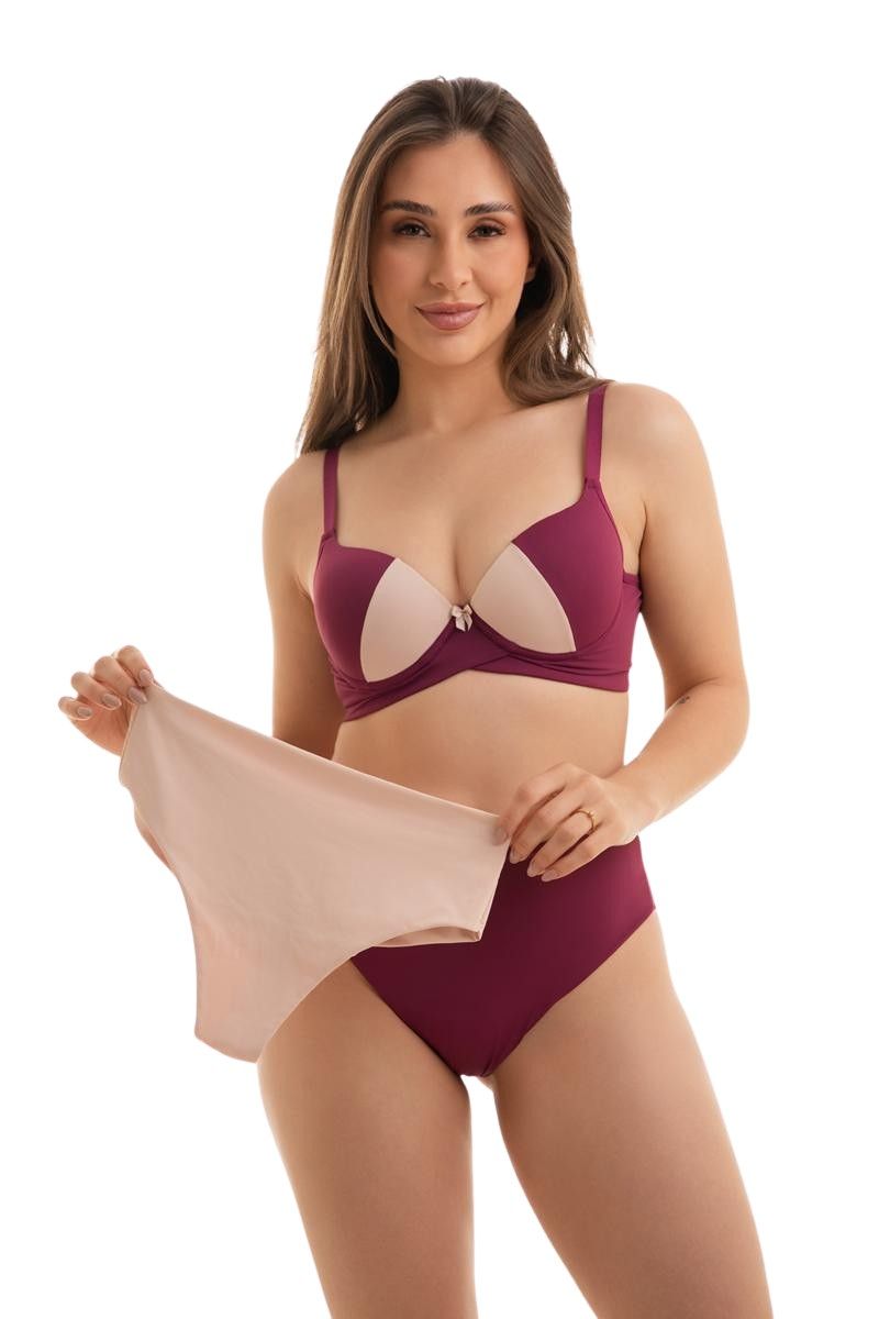 Berry Push-Up Bra Set with Two Briefs