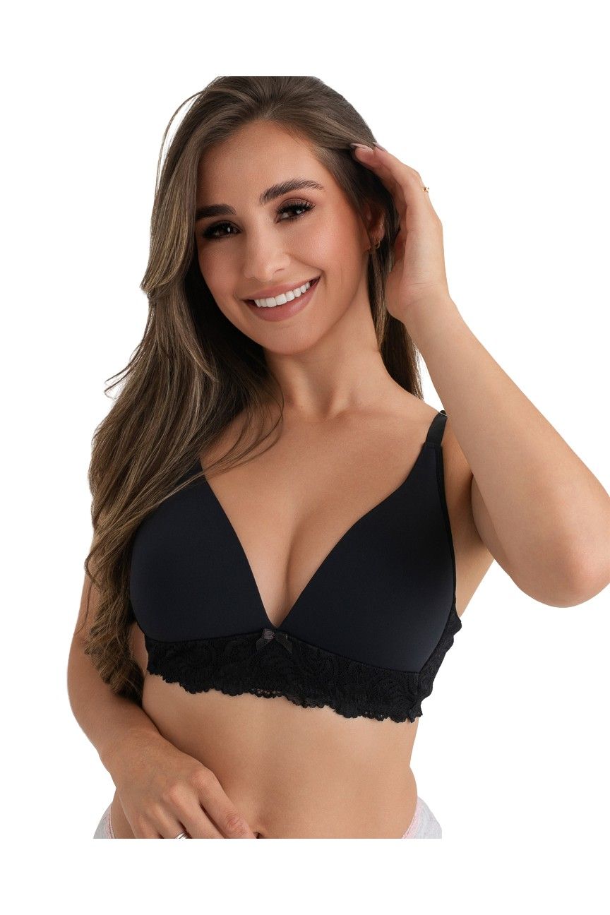 Black T-Shirt Bra with Lace Trim