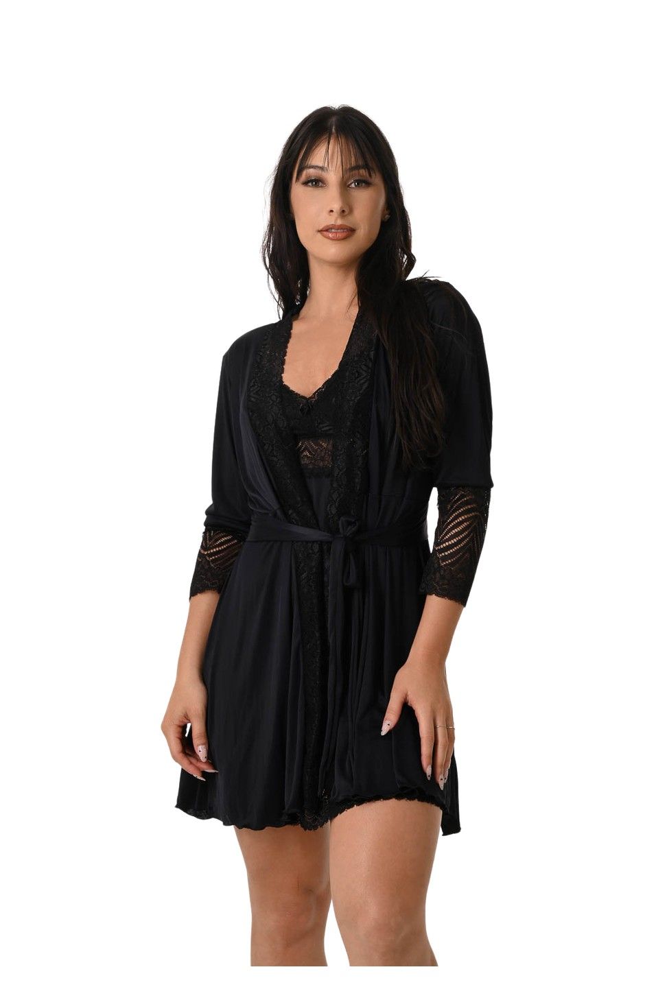 Black Robe with Lace Trim