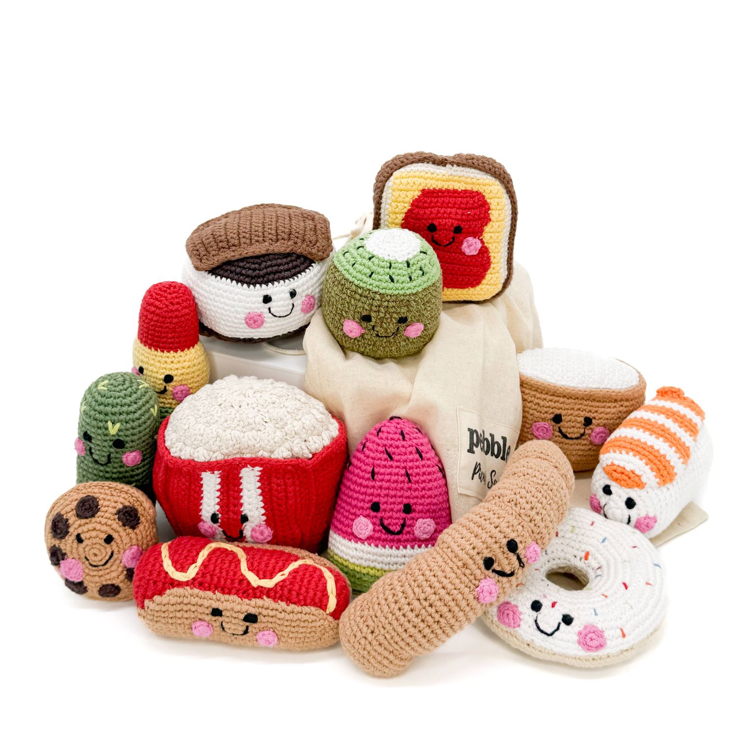 Pebble - Picnic Sack – Handmade Food-Inspired Baby Rattles (13-Pc)