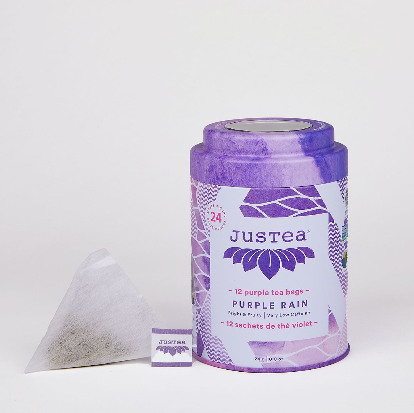 JusTea (No Import Fees to USA) - Purple Rain Tea Bag Tin - Organic, Fair-Trade, Purple Tea