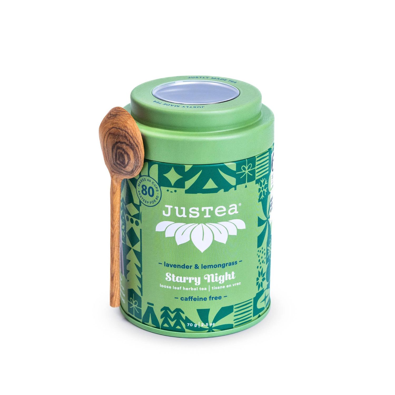 JusTea (No Import Fees to USA) - STARRY NIGHT Tin &amp; Spoon - Organic, Fair-Trade, Herbal Tea