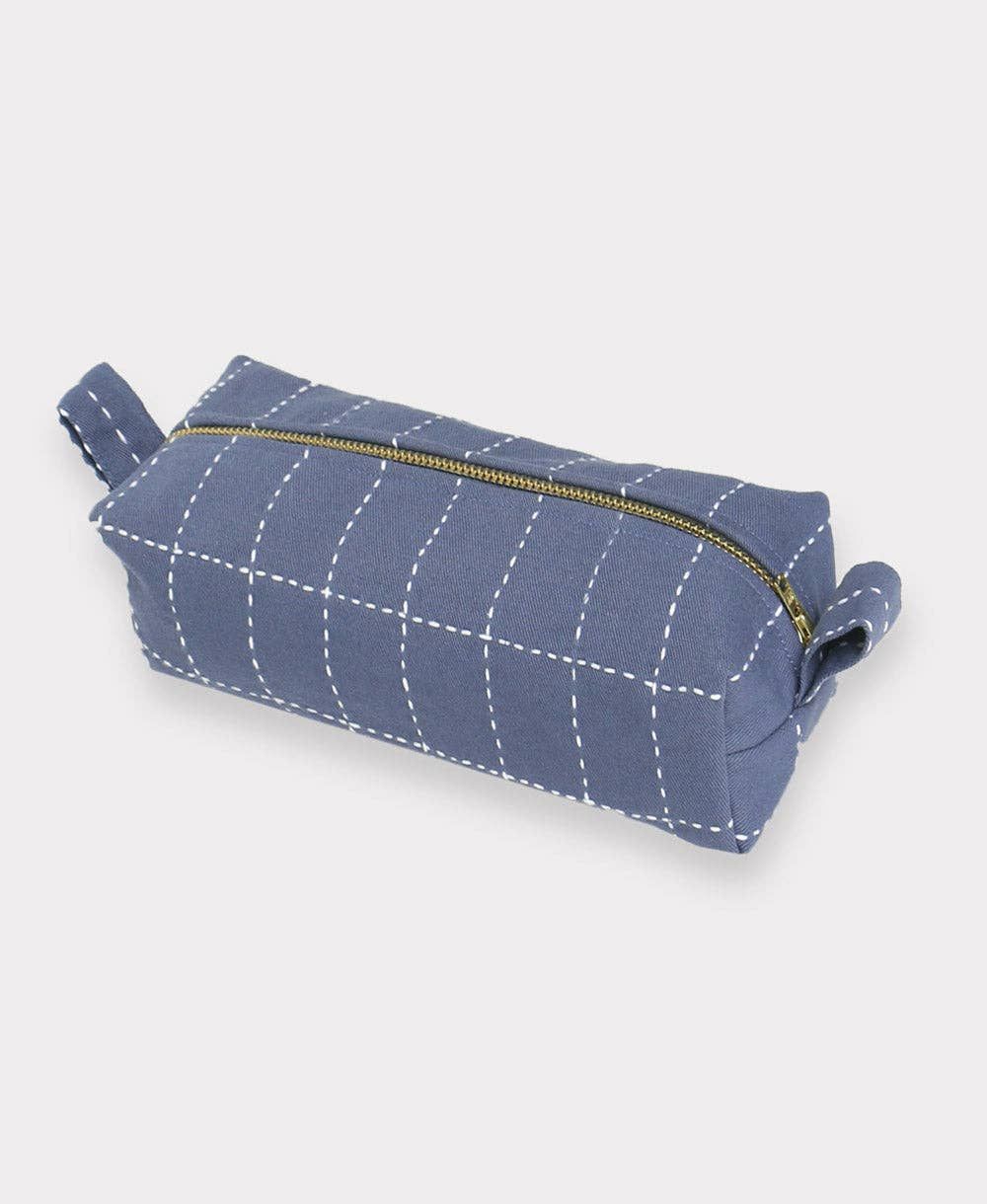 Anchal - Small Grid-Stitch Toiletry Bag: Slate