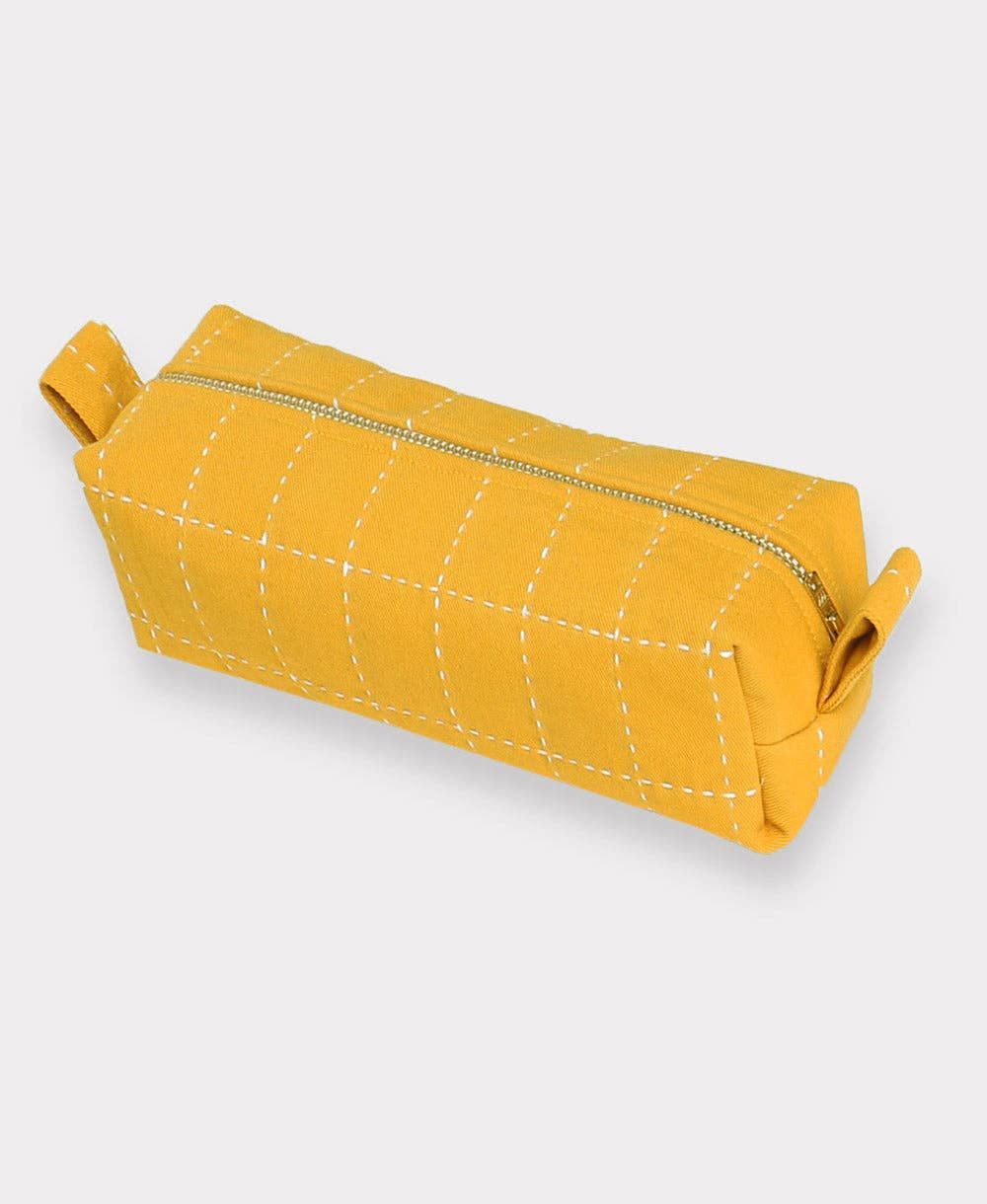 Anchal - Small Grid-Stitch Toiletry Bag: Mustard