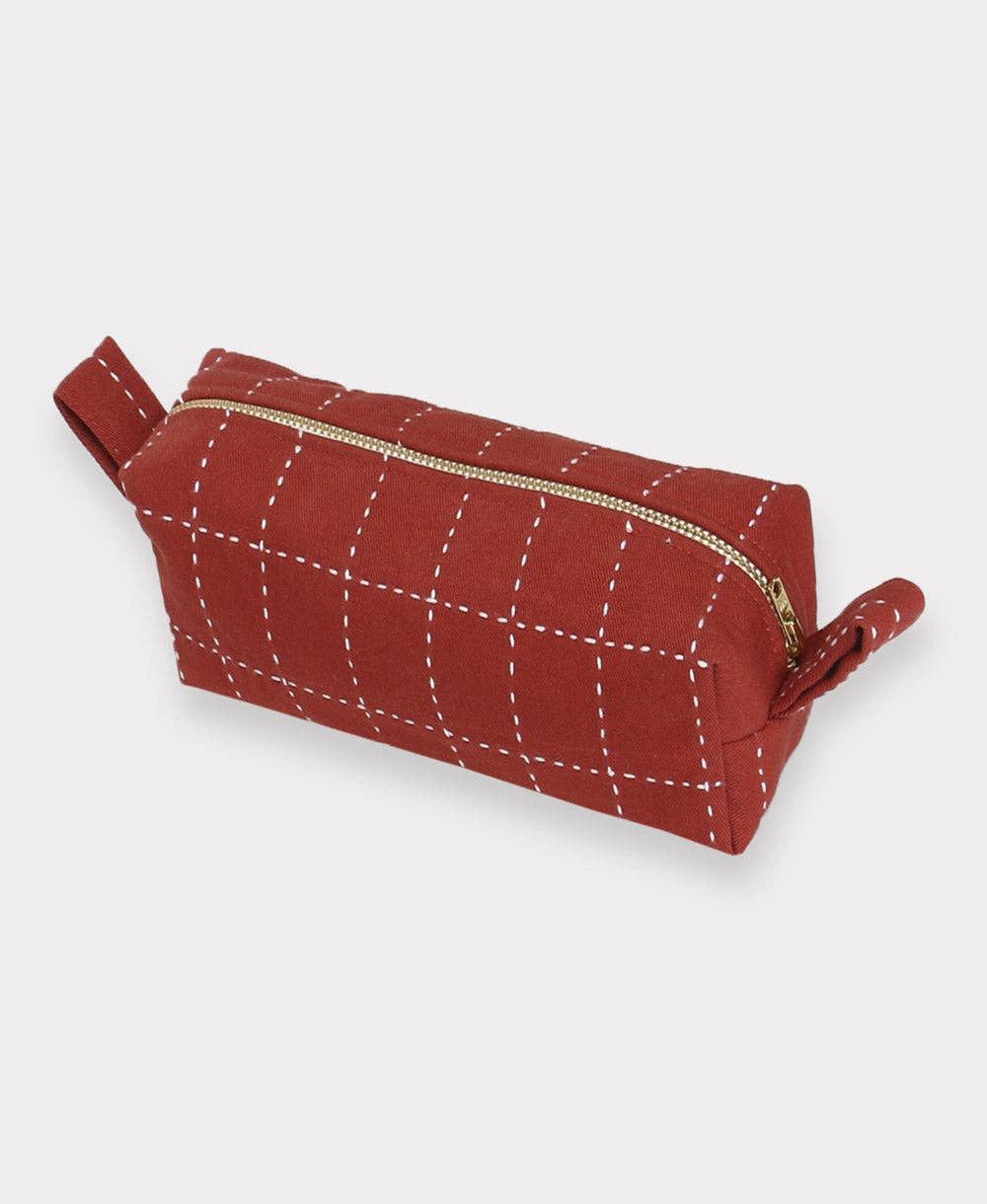 Anchal - Small Grid-Stitch Toiletry Bag: Rust