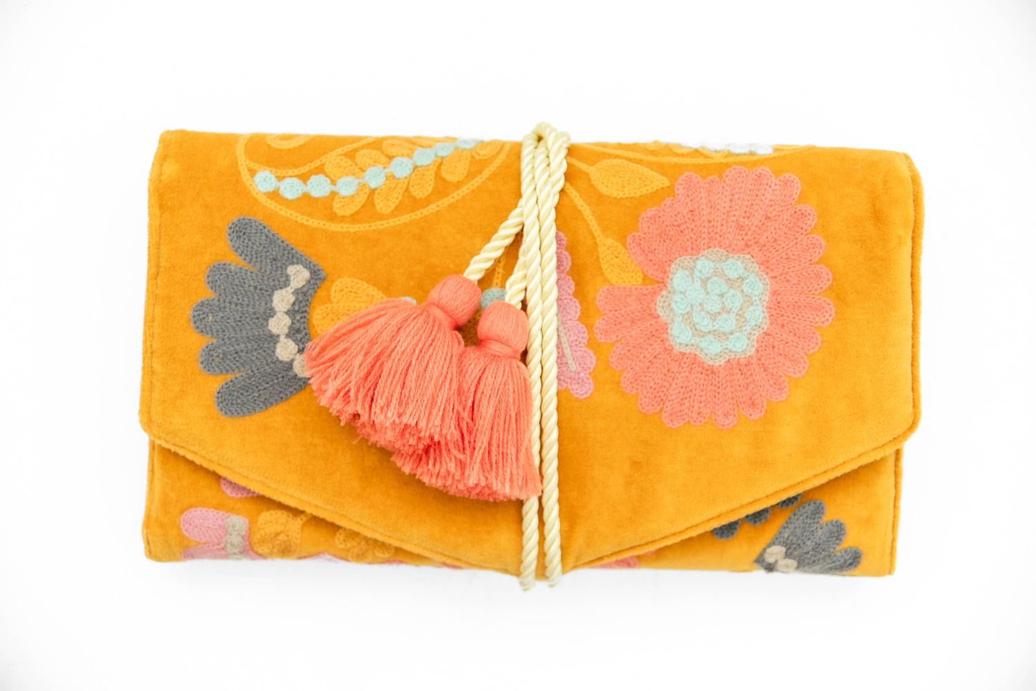 Rahab's Rope - Embroidered Velvet Jewelry Organizer- Mustard