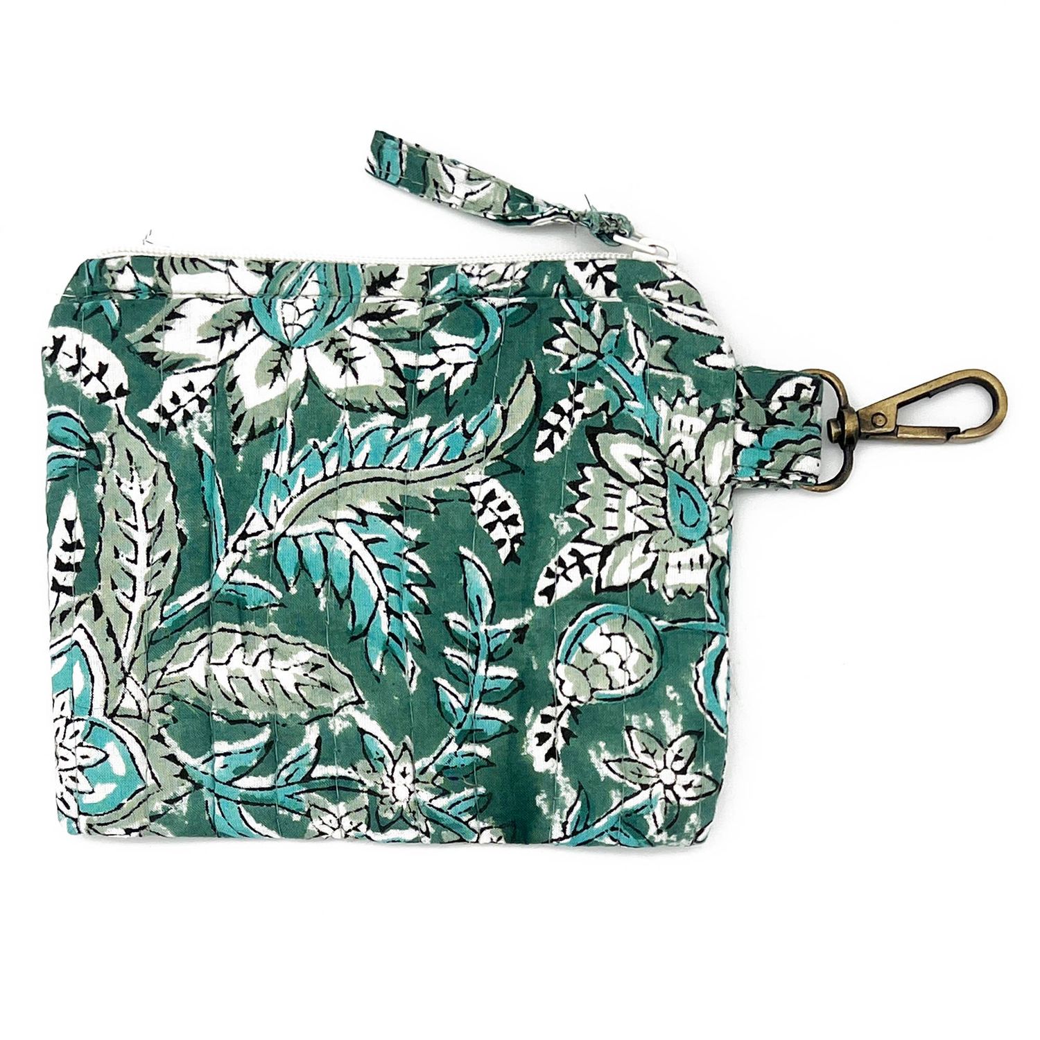 Anju Jewelry - Quilted Block-Printed Travel Pouch - Teal Florals