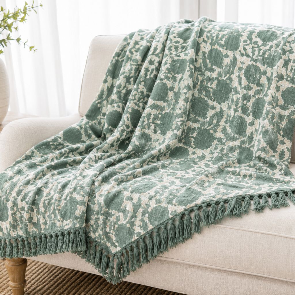 Rahab's Rope - Emerald Blossom Block Print Throw