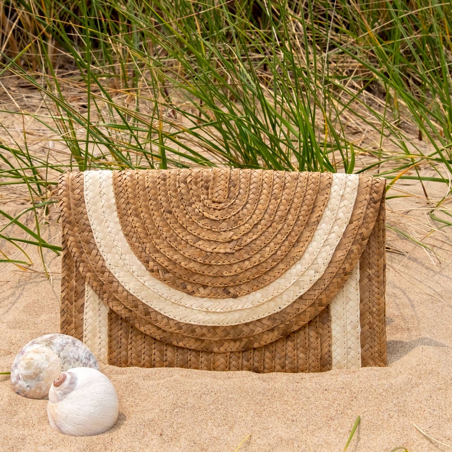 The Winding Road - Straw Clutch - Natural with Ivory Trim