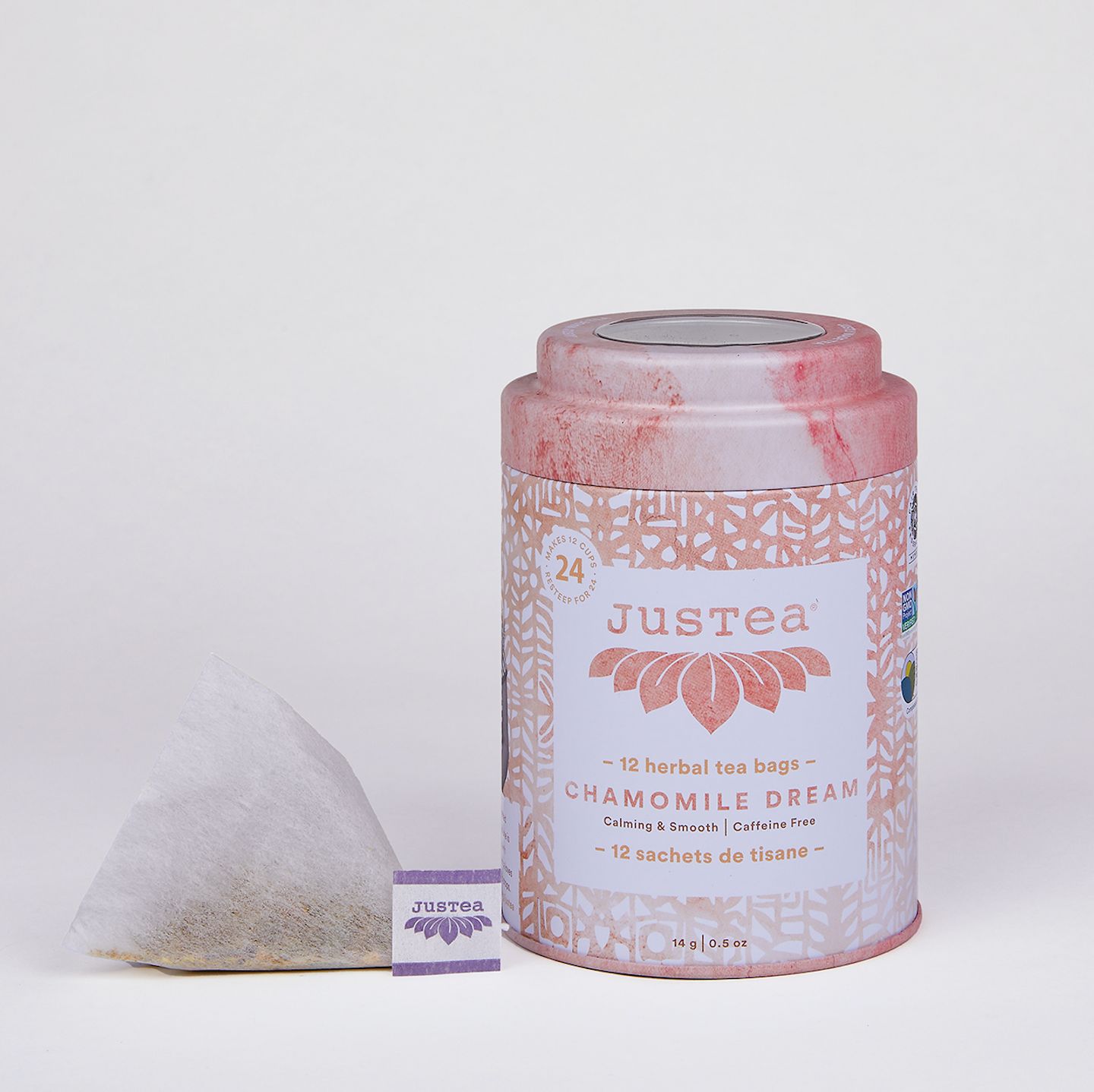 JusTea (No Import Fees to USA) - Chamomile Dream Tea Bag Tin - Fair-Trade, Calming Herbal Tea