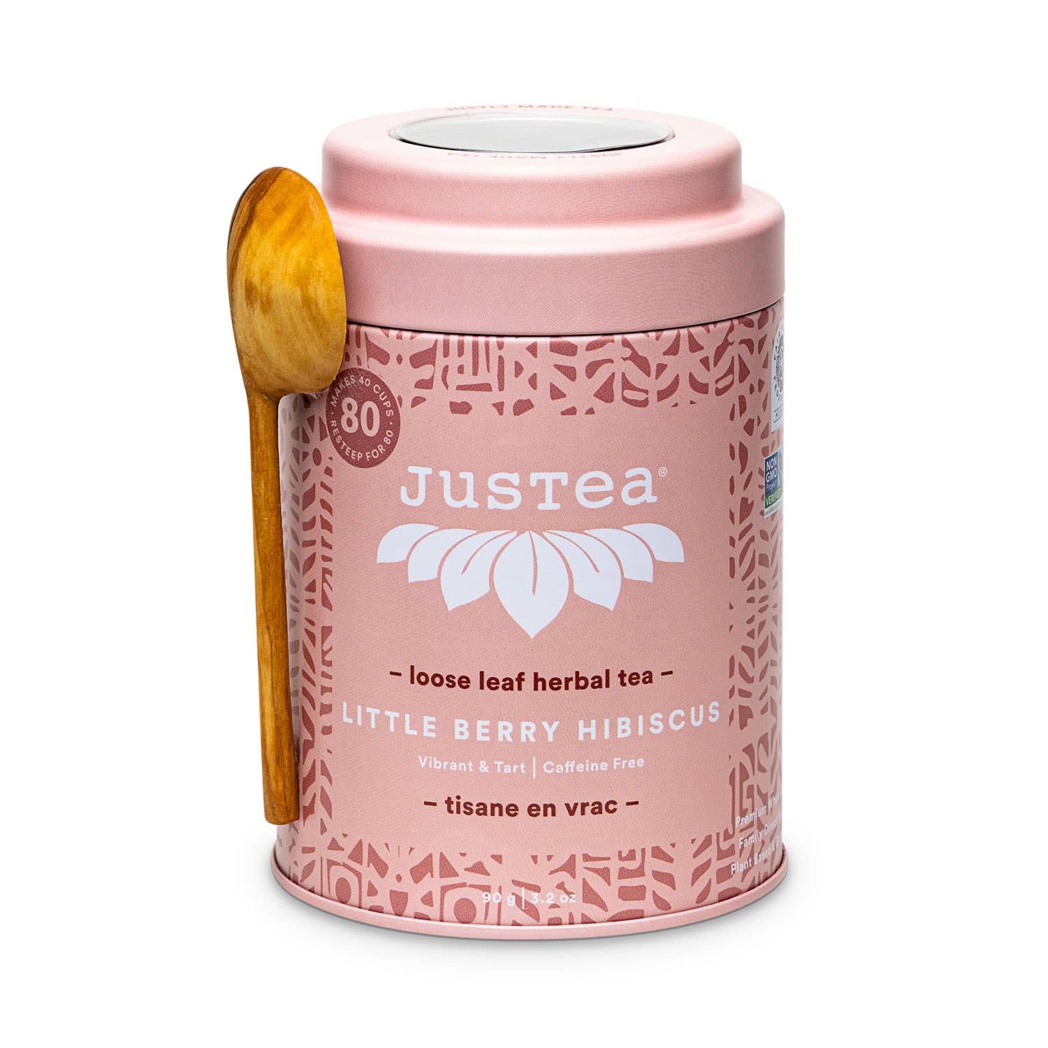JusTea (No Import Fees to USA) - Little Berry Hibiscus Tin &amp; Spoon - Organic, Fair Herbal Tea