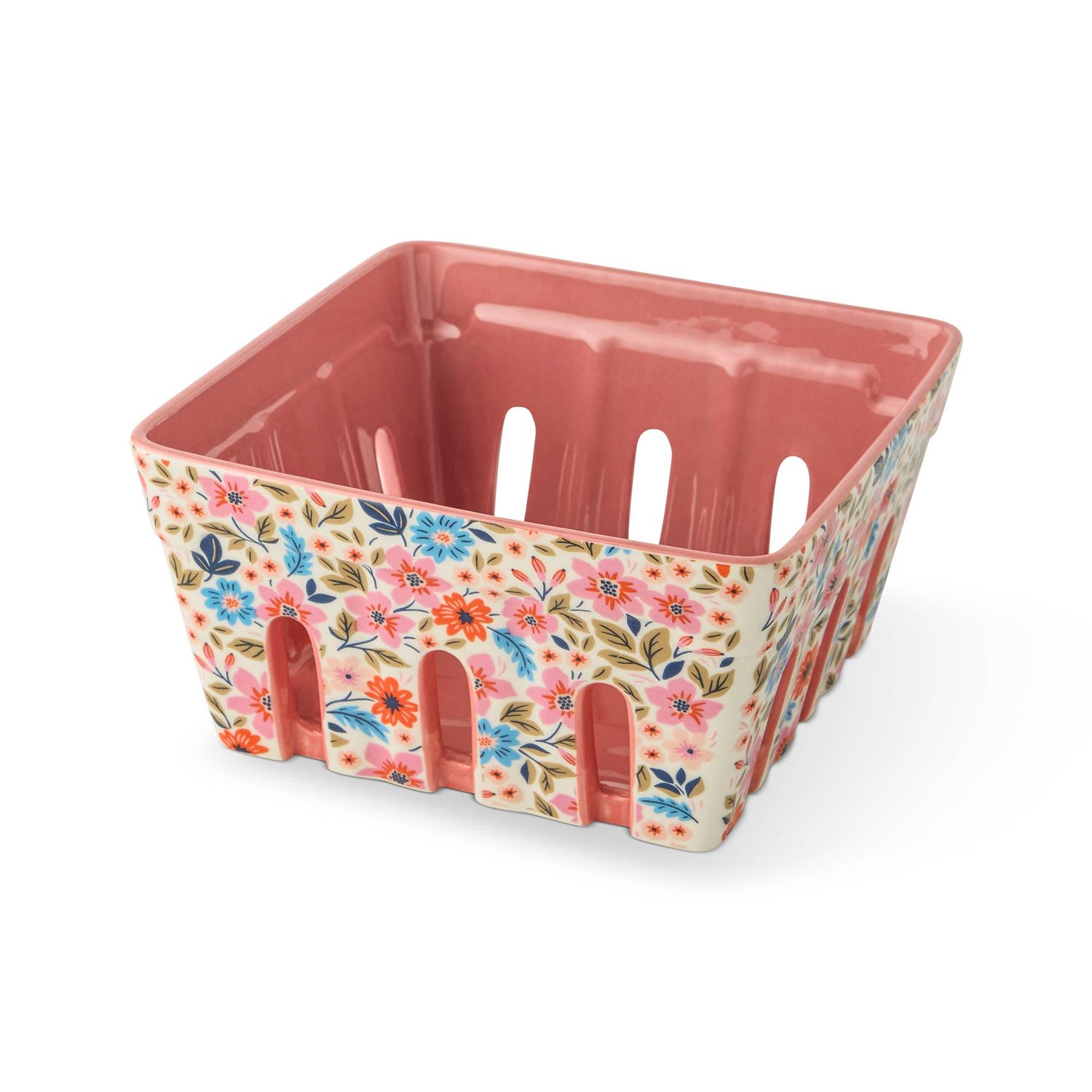 Core Home - Printed Ceramic Berry Basket - Pink Wildflower