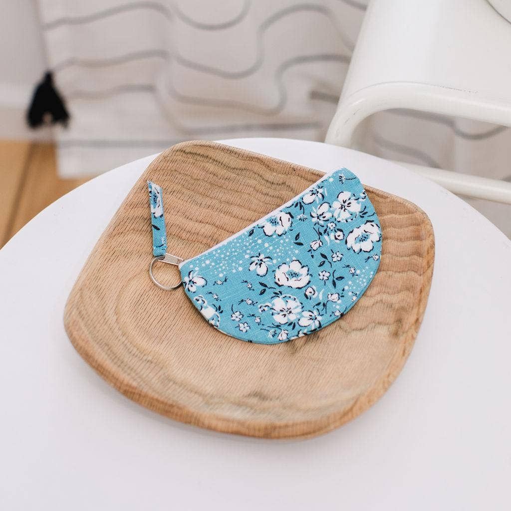 New Creation VA - Blue Floral Moon Pouch Keychain: Blue floral