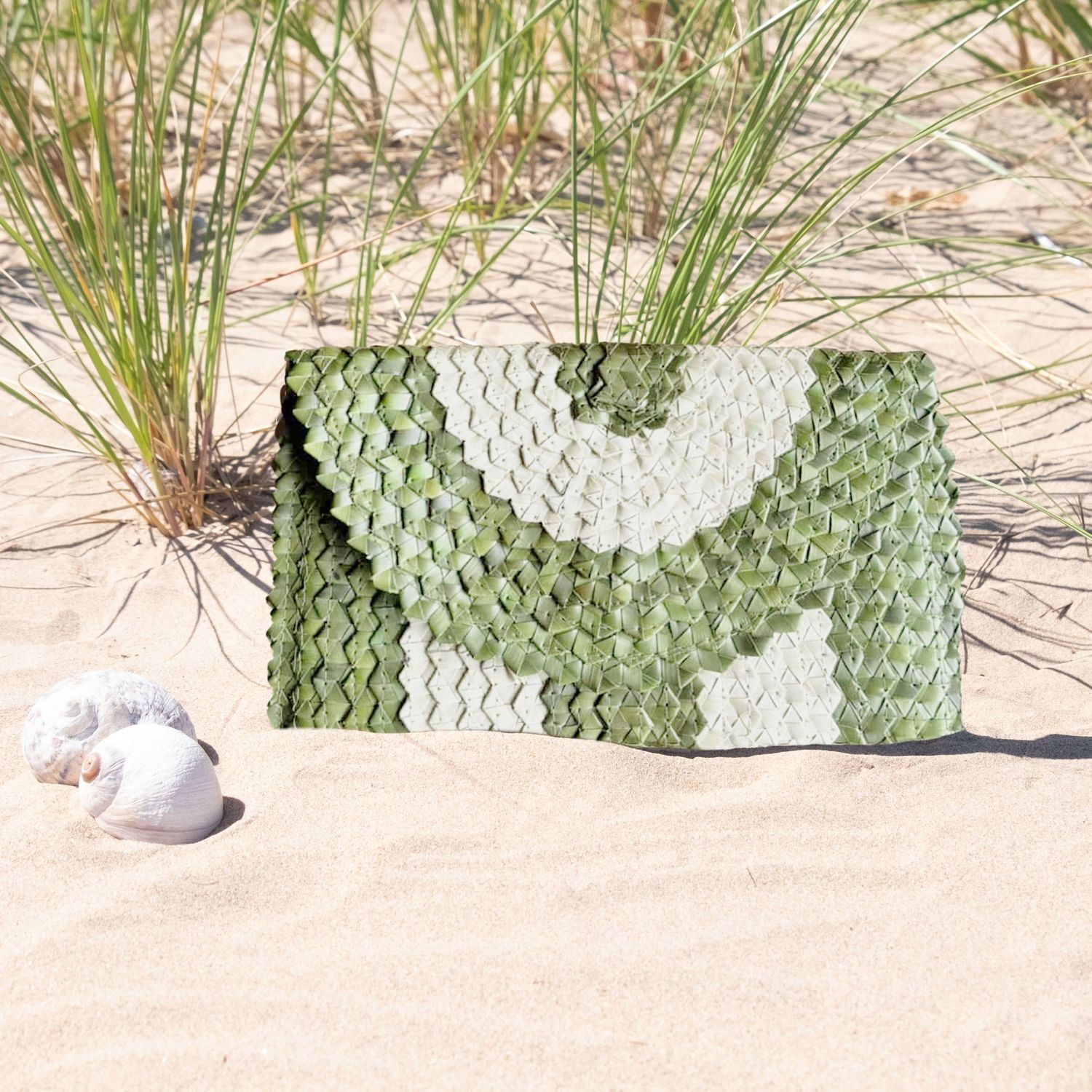 The Winding Road - Straw  Leaf Green and White Clutch
