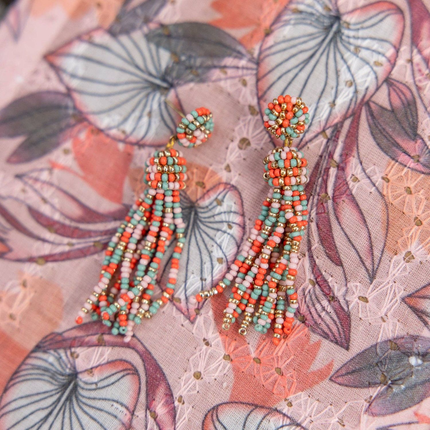 Rahab's Rope - Coral Coast Beaded Tassel Earrings