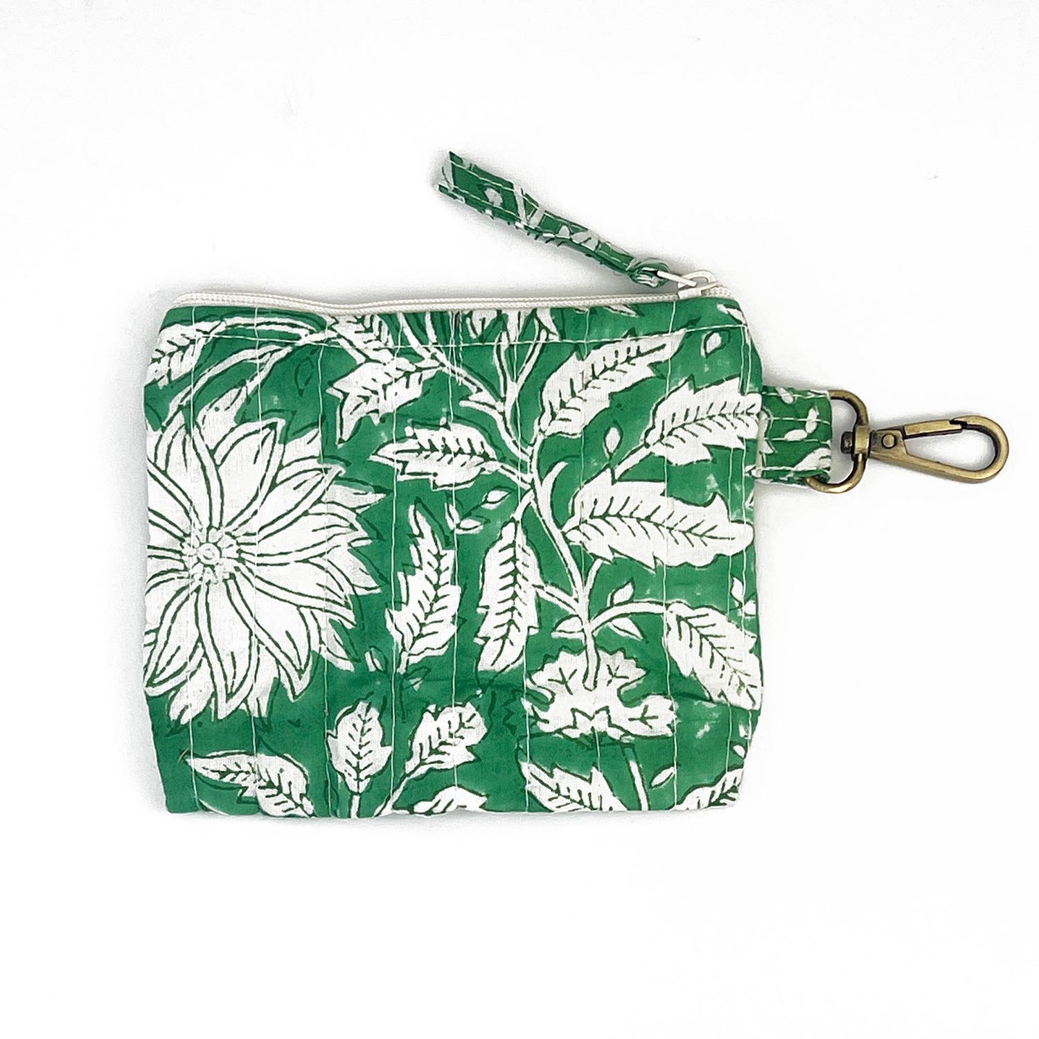 Anju Jewelry - Quilted Block-Printed Travel Pouch - Teal Dandelion