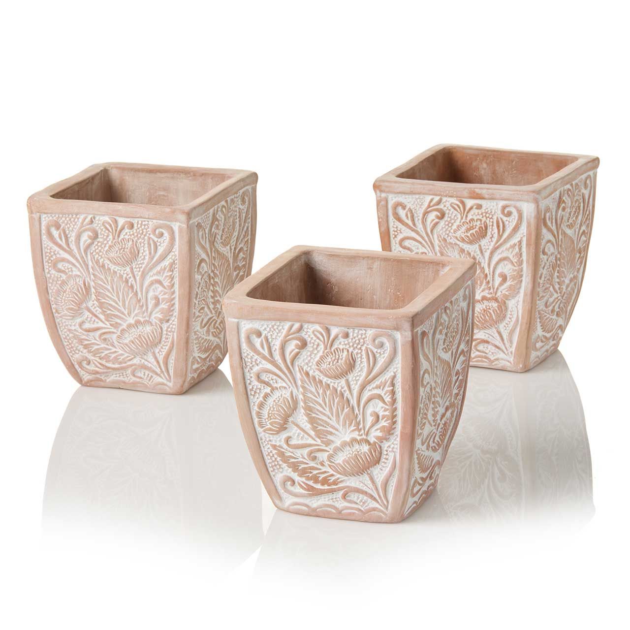 SERRV International - Solstice Blooms Terracotta Planters - Set of 3