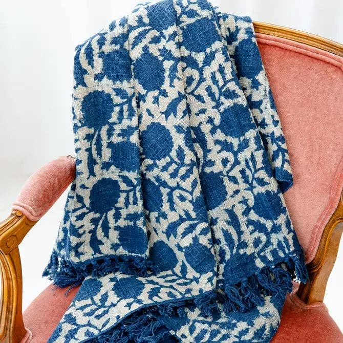 Rahab's Rope - Indigo Fields Block Print Throw