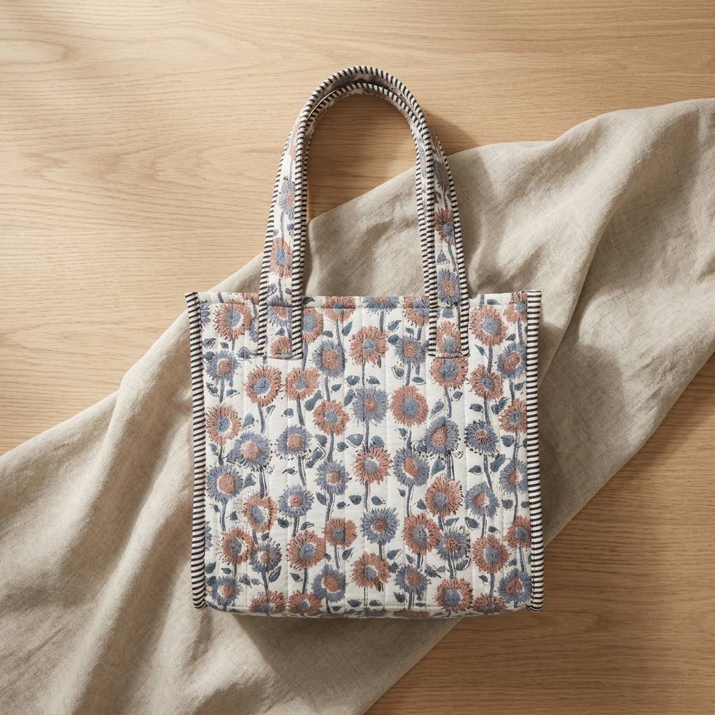 Anju Jewelry - Daisy Fields Block-Printed Quilted Mini Tote 