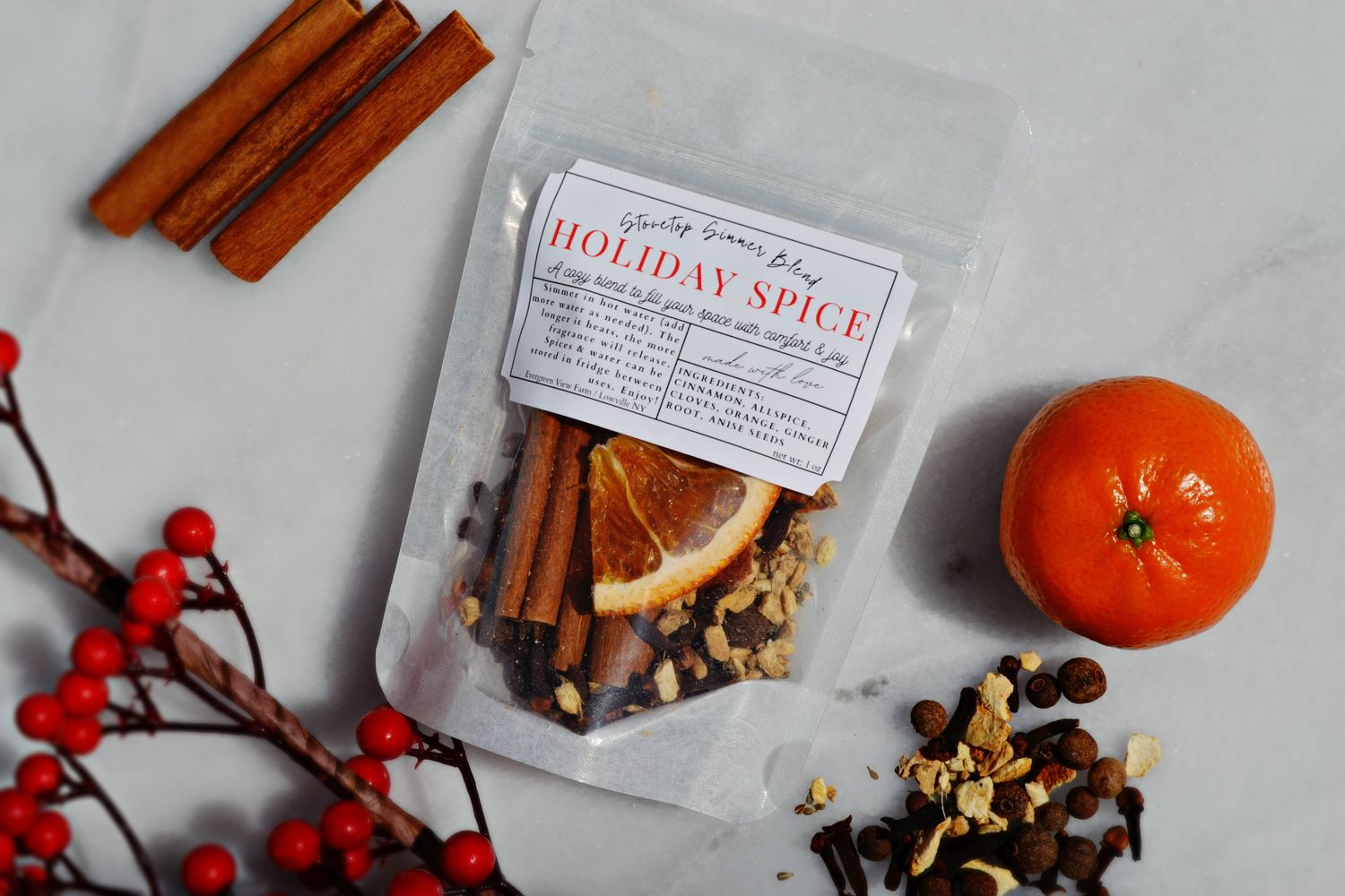 Evergreen View Farm - Simmer Stovetop Potpourri Holiday Spice Fall Christmas Blend: White standup pouch