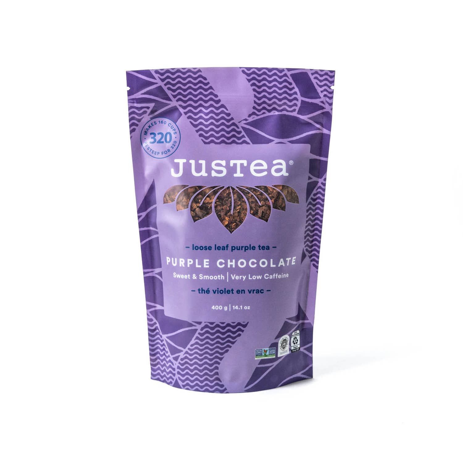 JusTea (No Import Fees to USA) - Purple Chocolate - BULK Purple Tea in Large Resealable Pouch