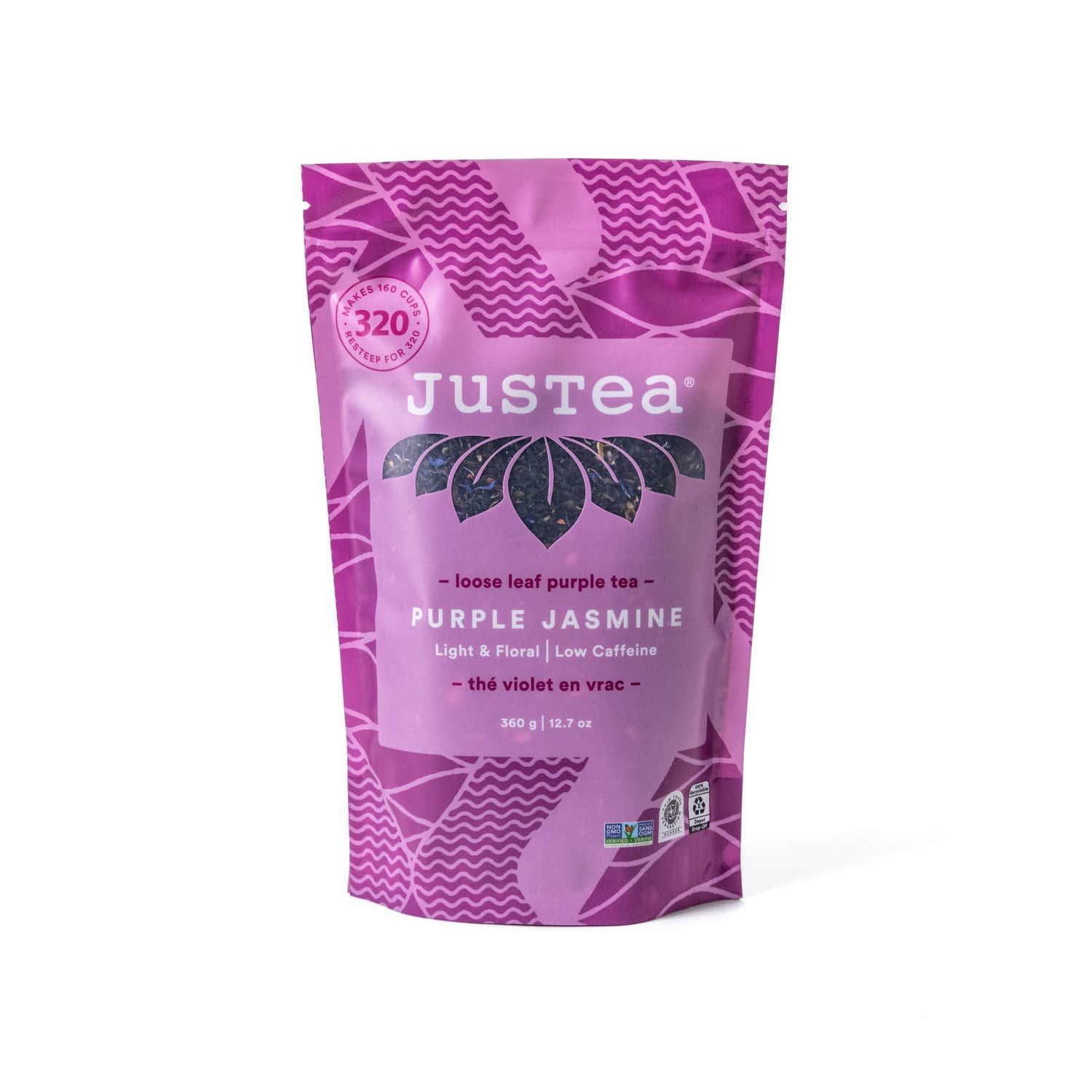 JusTea (No Import Fees to USA) - Purple Jasmine - BULK Purple Tea in a Large Resealable Pouch