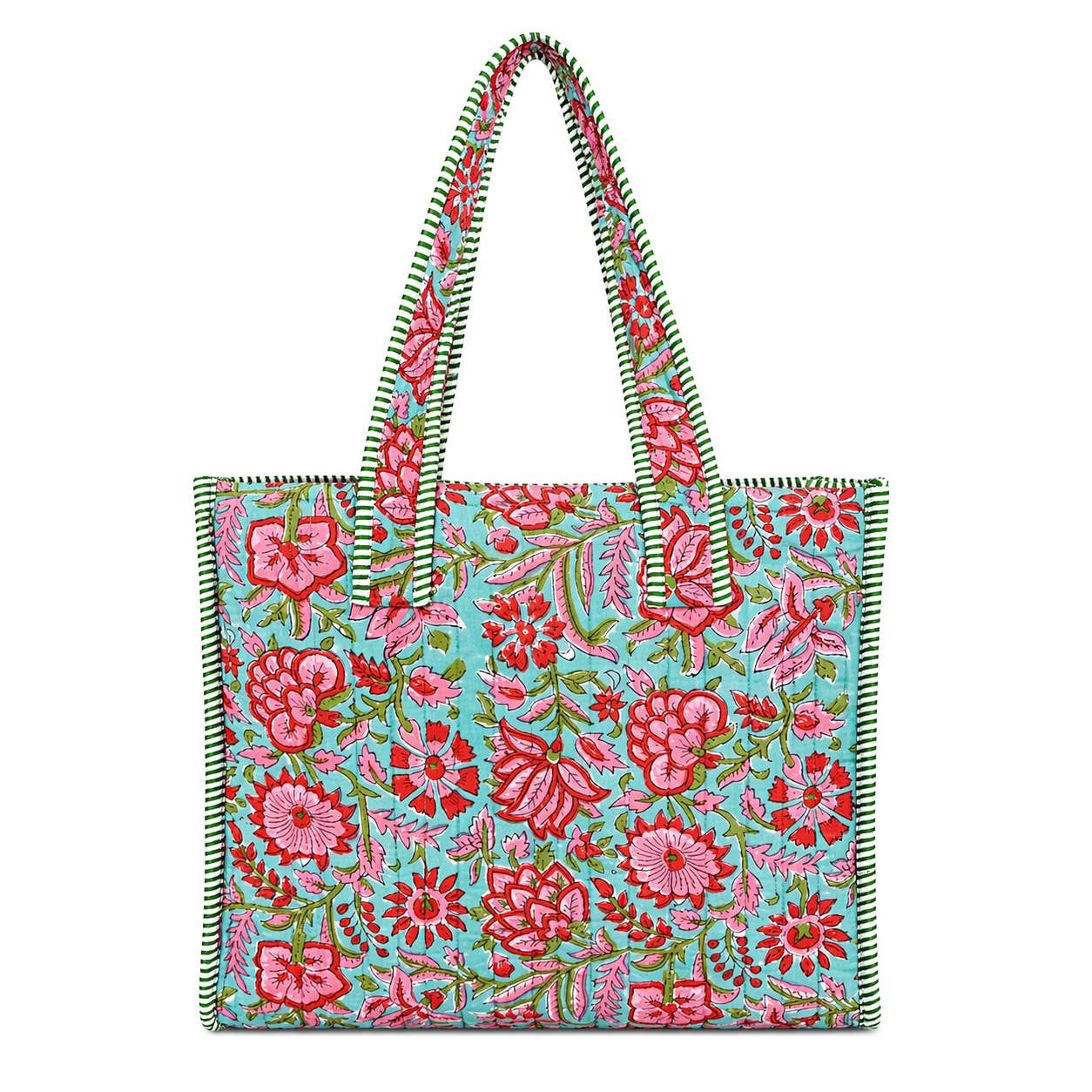 Anju Jewelry - Pink Carnations Block-Printed Quilted Mini Tote  