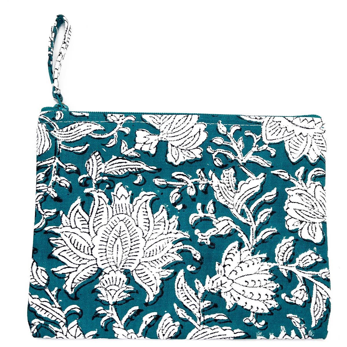 Anju Jewelry - Block-Printed Canvas Zipper Verdant Bloom Pouch 