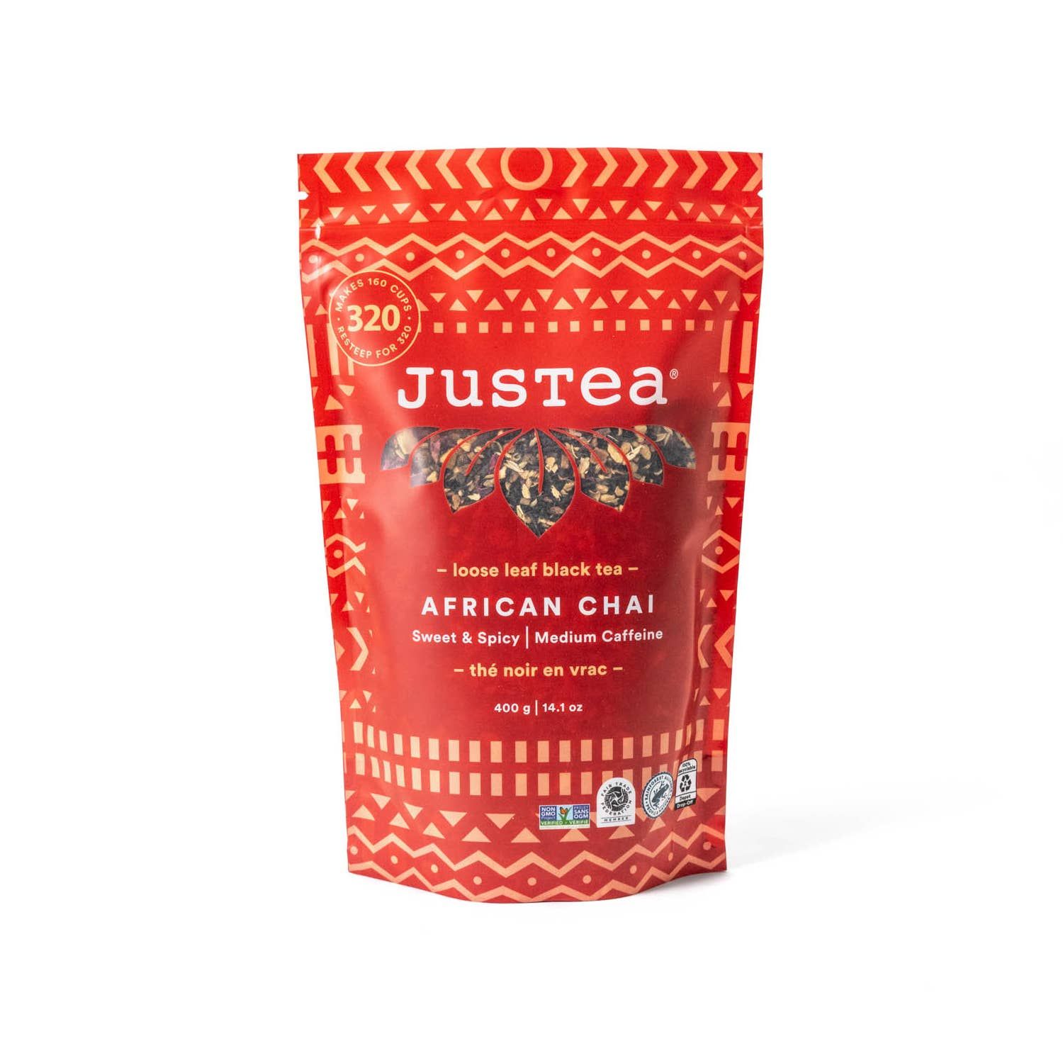 JusTea (No Import Fees to USA) - African Chai - BULK Black Tea in a Large Resealable Pouch