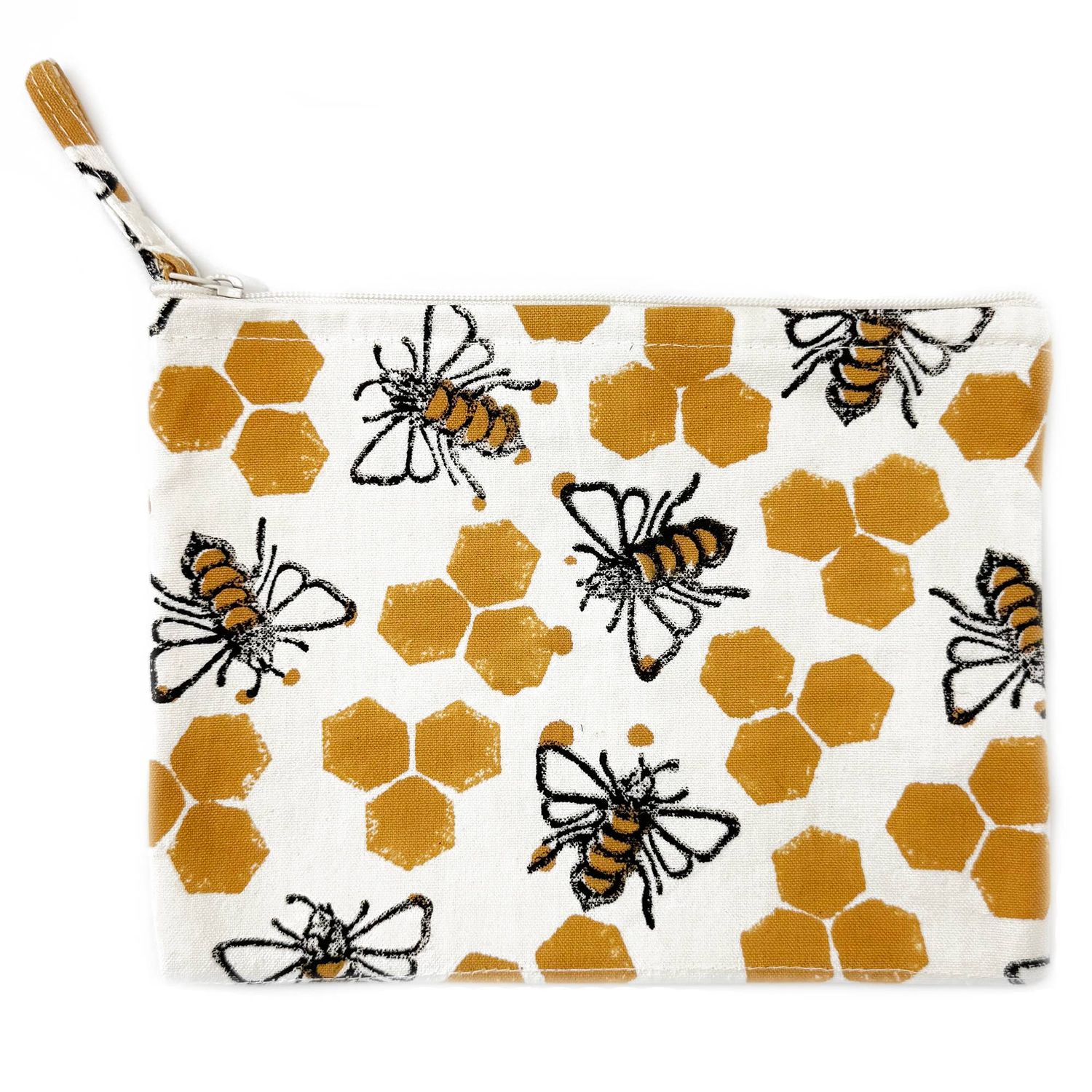 Anju Jewelry - Handcrafted Canvas Pouch with Block-Printed Honey Bees
