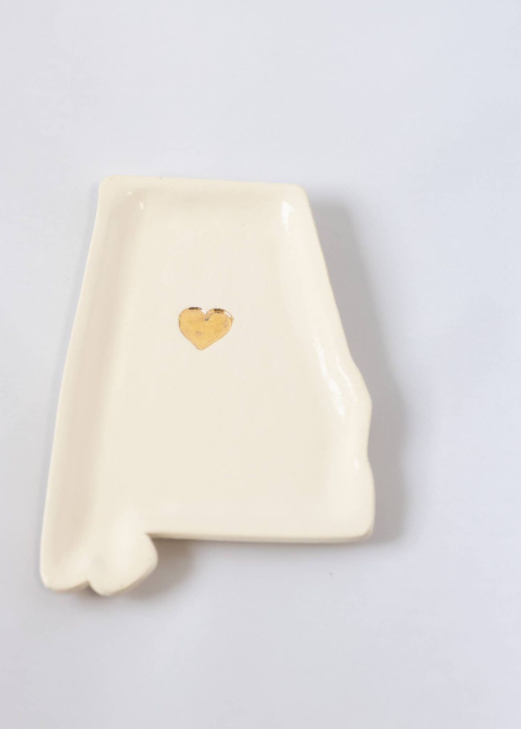 Prodigal Pottery - Custom State Dish with Gold Heart Accent: White / Alabama
