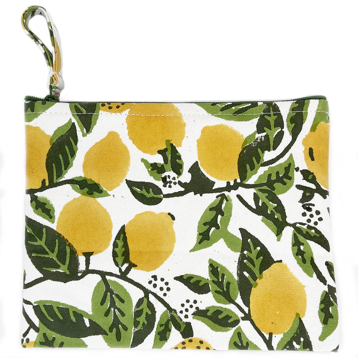 Anju Jewelry - Block-Printed Canvas Zipper Lemon Groves Pouch