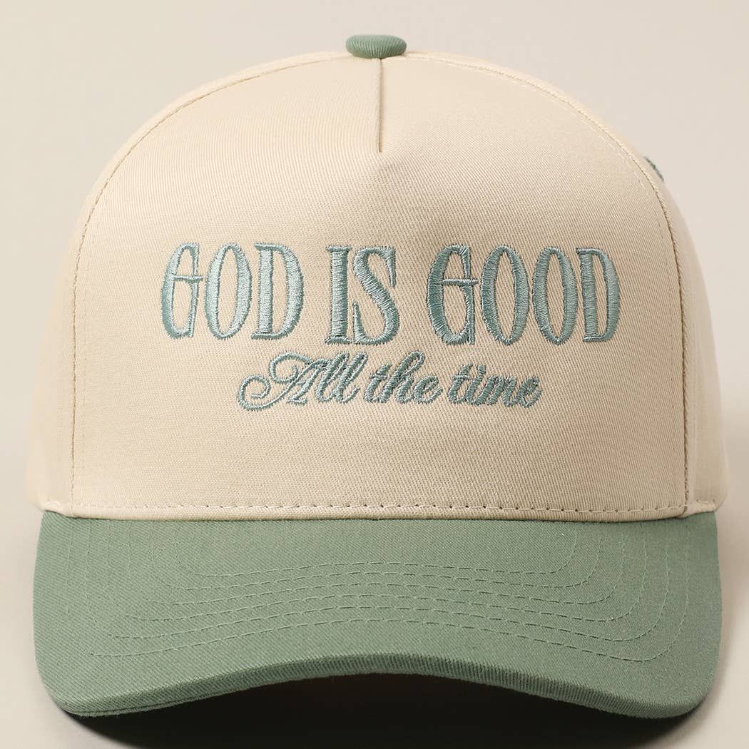 Fashion City - God Is Good All The Time Embroidery Trucker Hat: SAGE / ONE SIZE