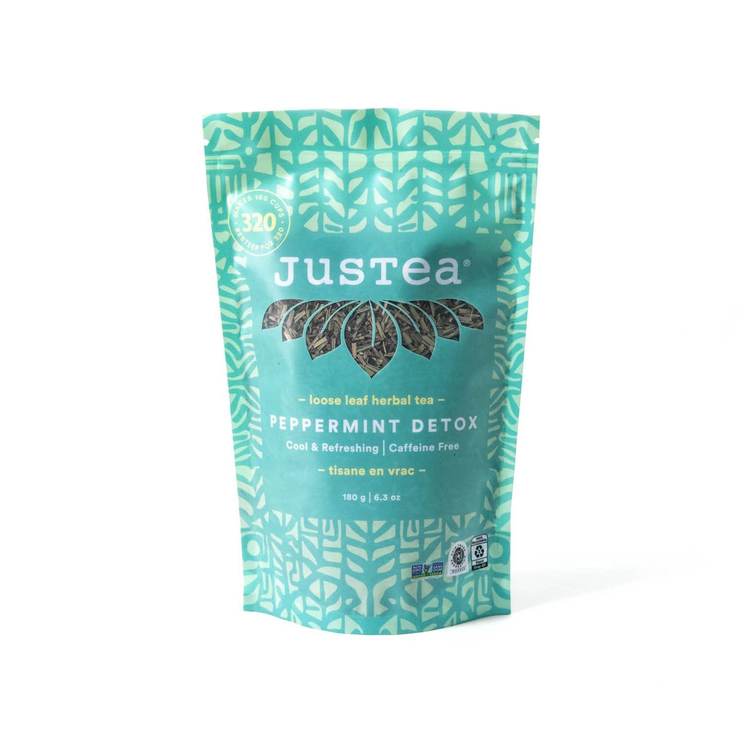 JusTea (No Import Fees to USA) - Peppermint Detox - BULK Herbal Tea in Large Resealable Pouch