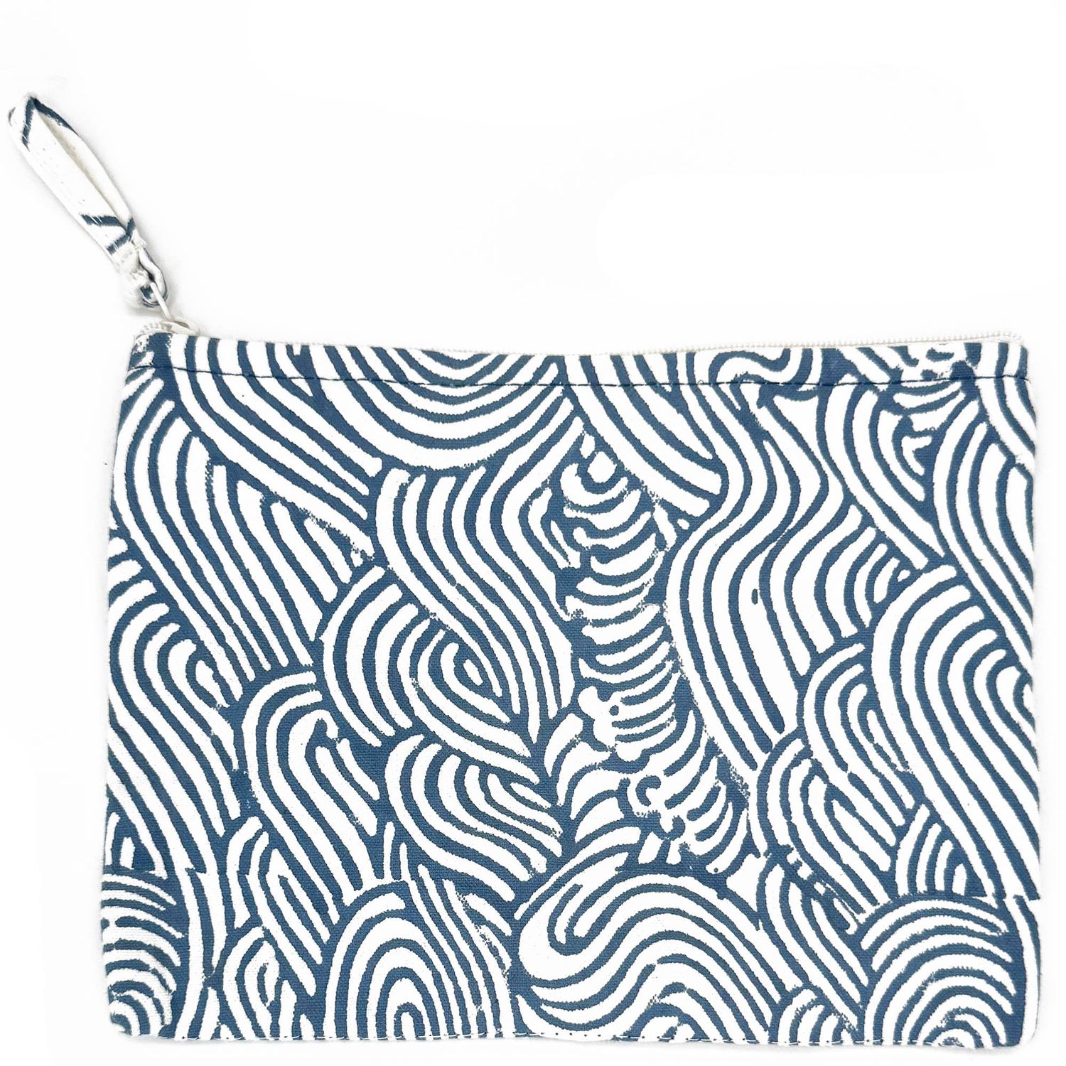 Anju Jewelry - Handcrafted Canvas Pouch with Block-Printed Blue waves