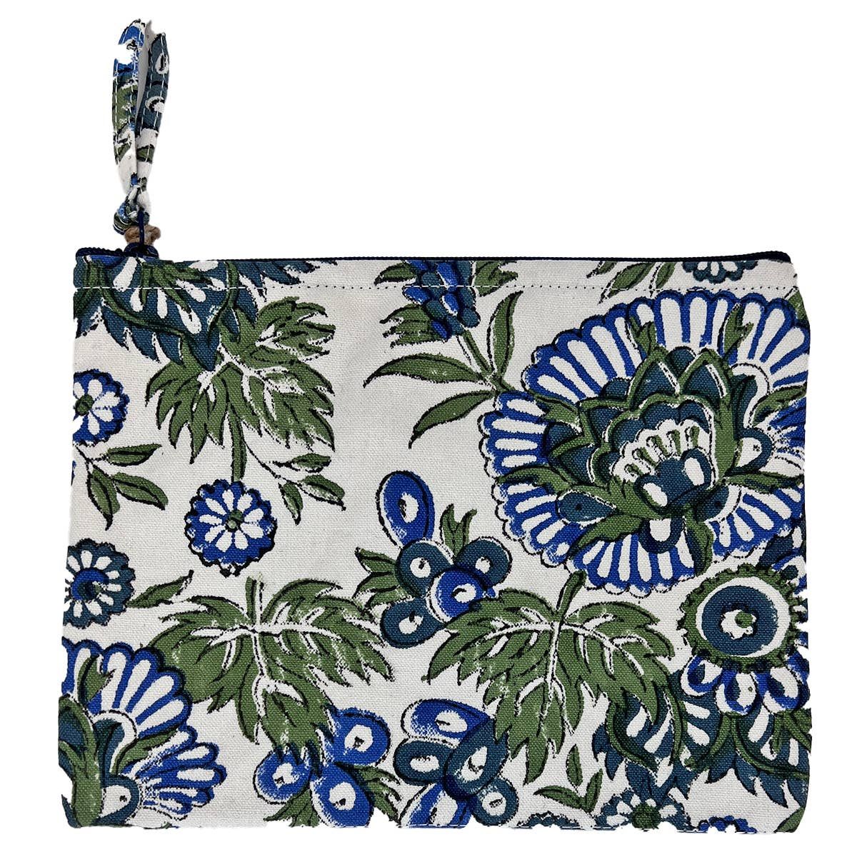 Anju Jewelry - Block-Printed Canvas Zipper Forget me not Pouch  