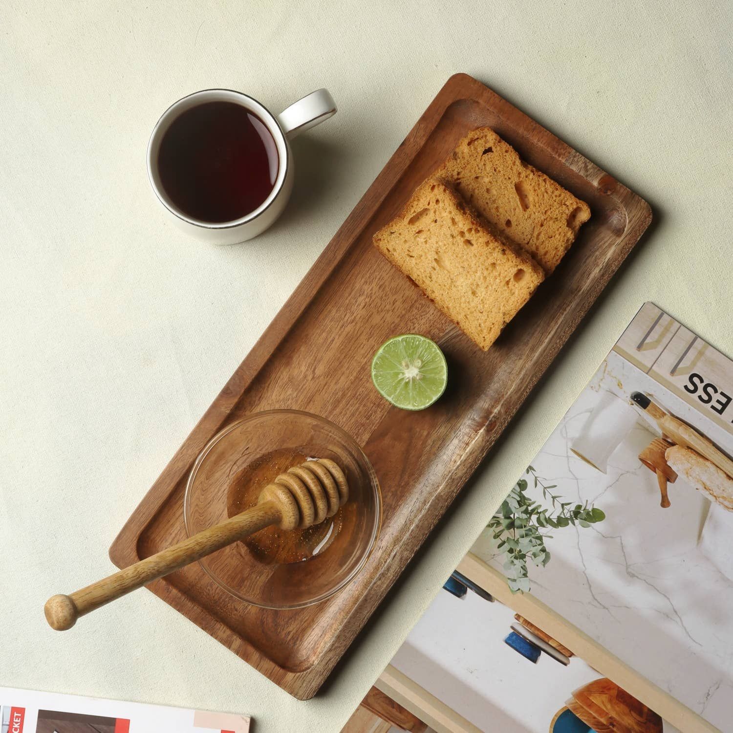 India Handicrafts Inc - WOOD RECTANGLE TRAY