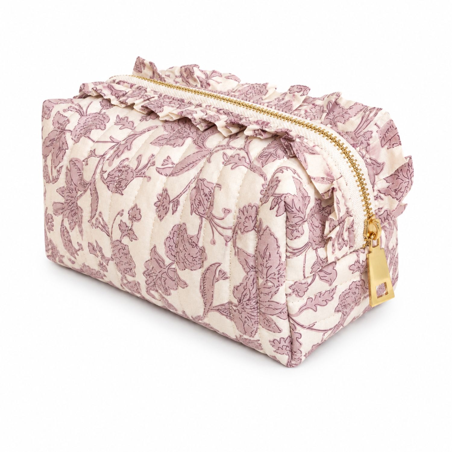 Ellison+Young - Ellison+Young French Toile Ruffle Cosmetic Case, Quilted Cotton: Pink