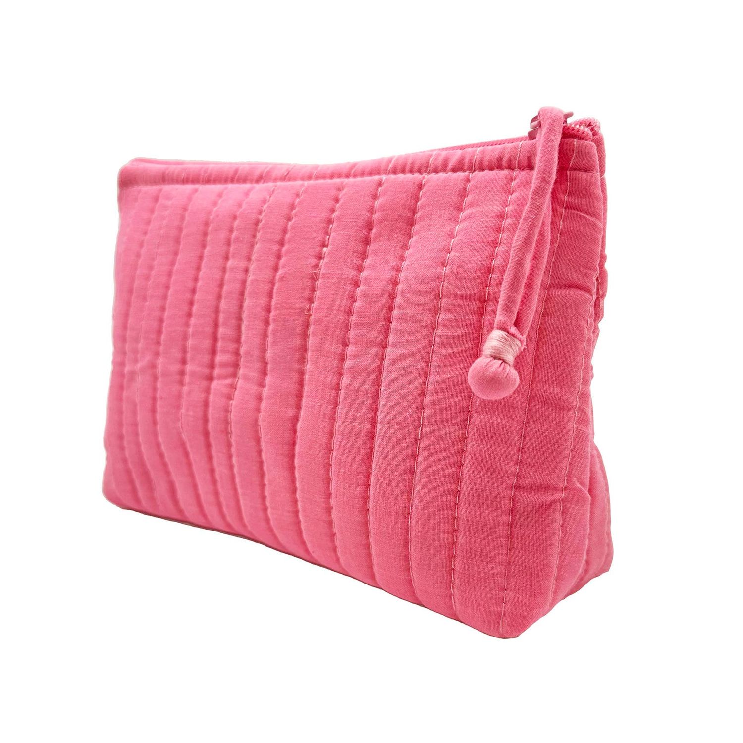 Anju Jewelry - Aviva Collection - Quilted Solid Cotton Travel Pouch: Bubblegum Pink