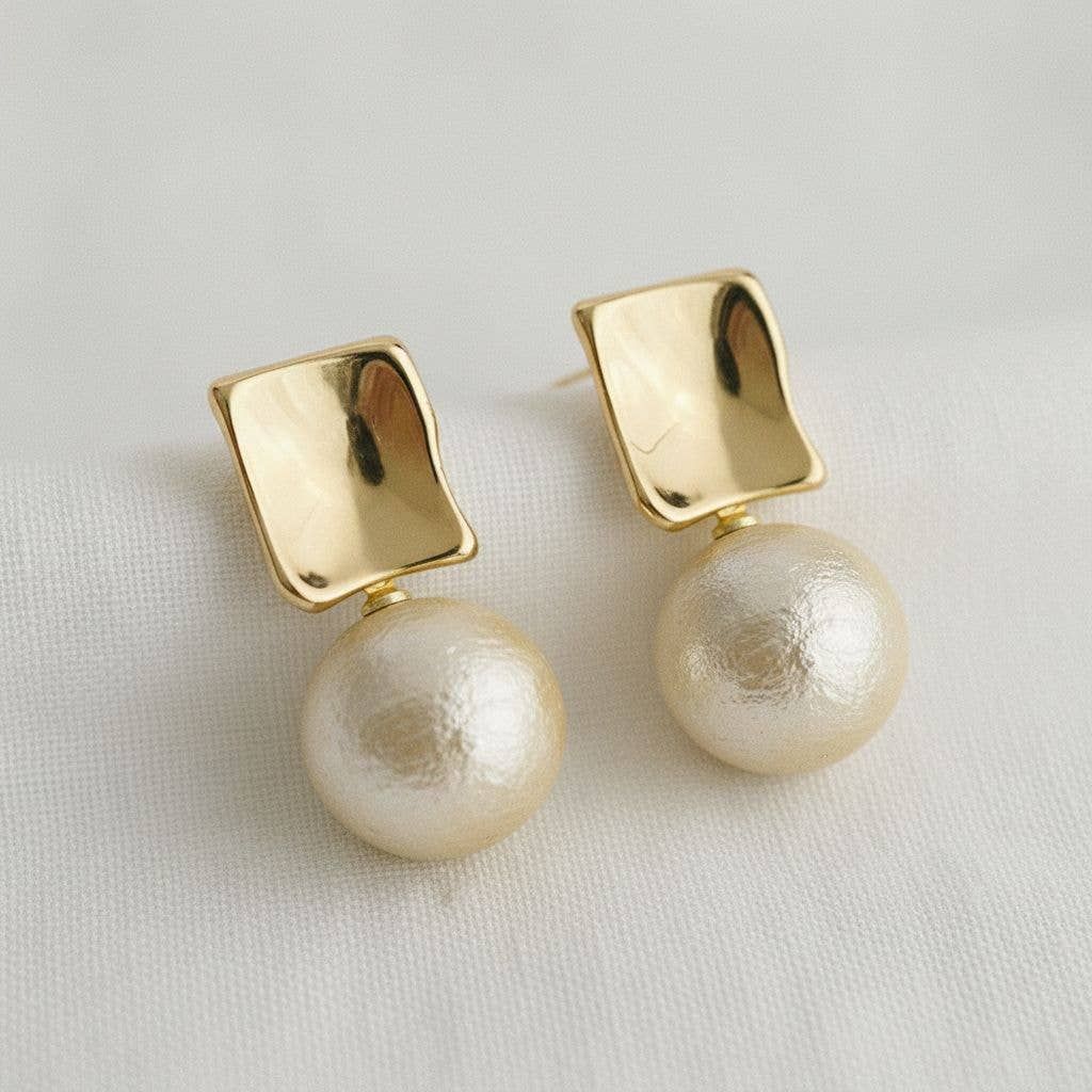 Ellemadera - Contemporary Geometric Pearl Drop Earrings