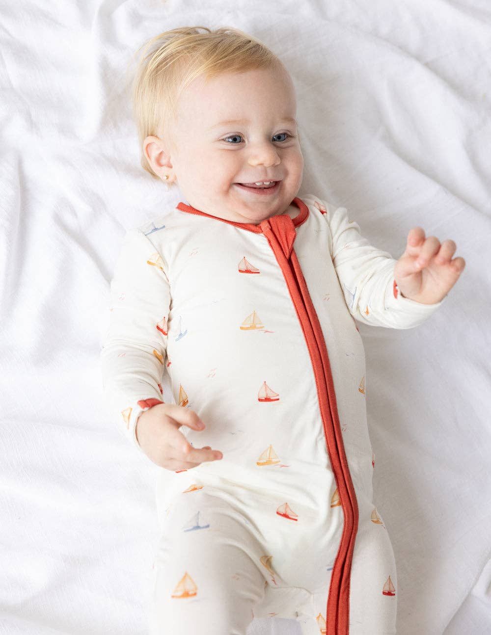 Elevated Faith - Sailboat Bamboo Convertible Footed Onesie: 6-9 M