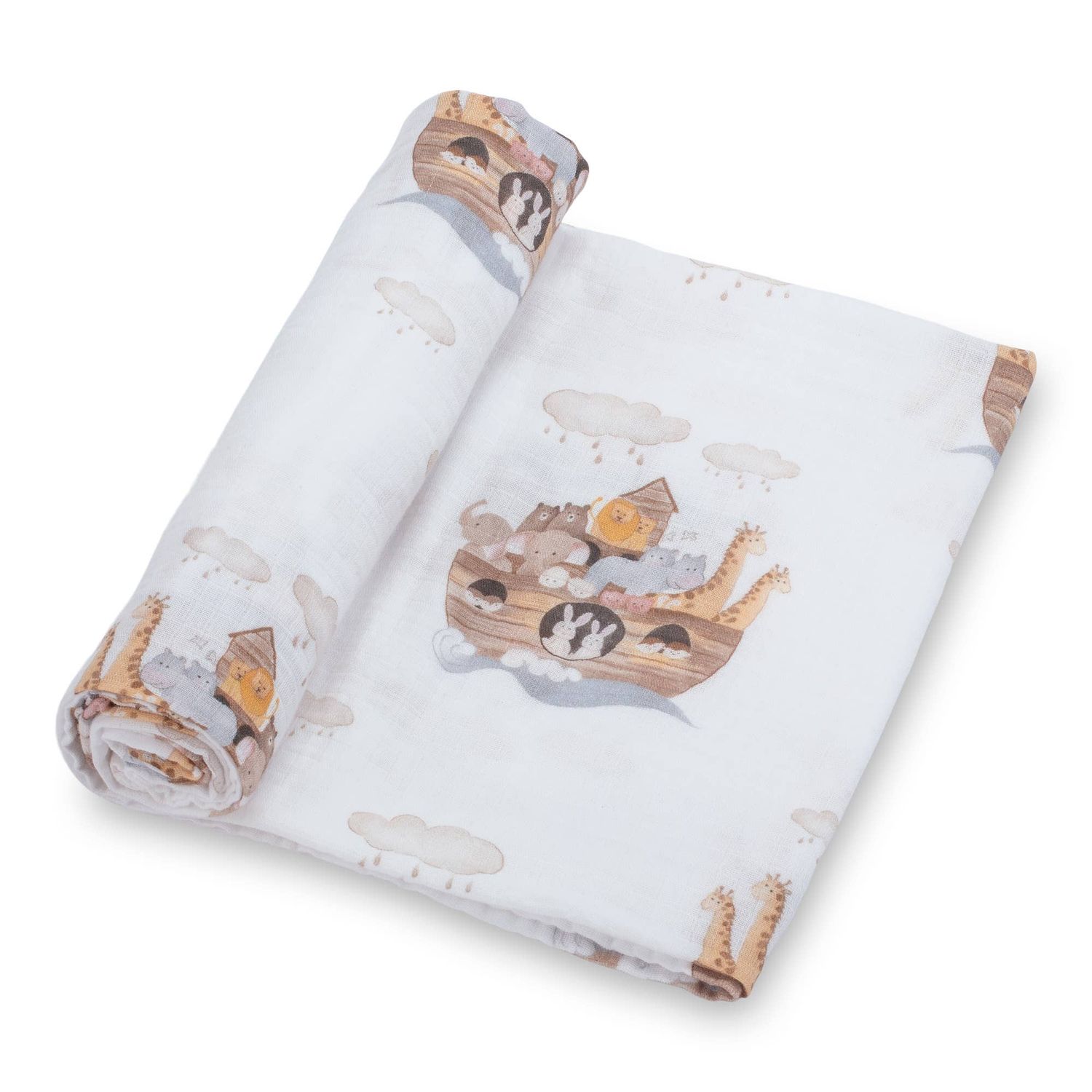 LollyBanks - Baby Muslin Swaddle Blanket 47x47 Noah's Ark