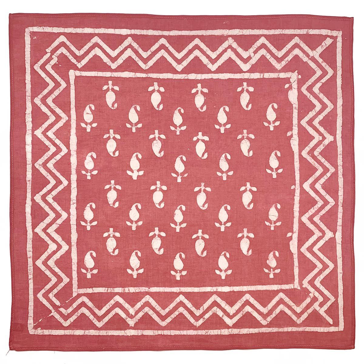 Anju Jewelry - Block Printed Bandana - Light Red Floral and Chevron
