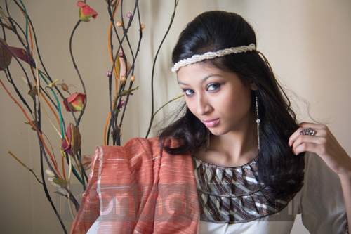 Creme handloom half silk striped kameez
