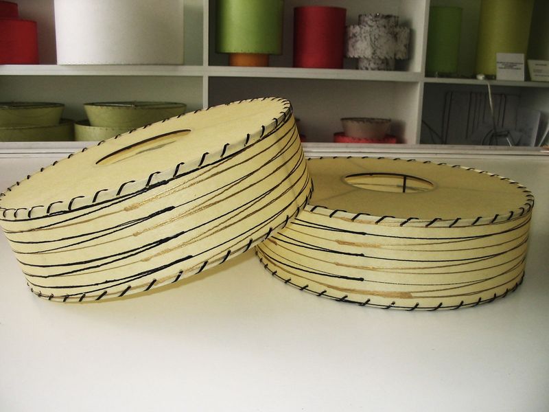 pair of Z-lamp tambourine lamphades in beeswax