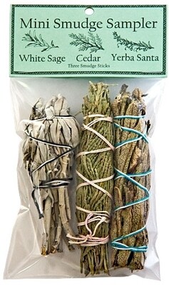 Mini Smudge Sampler 4"L (White Sage, Cedar, Yerba Santa) (Pack of 3)